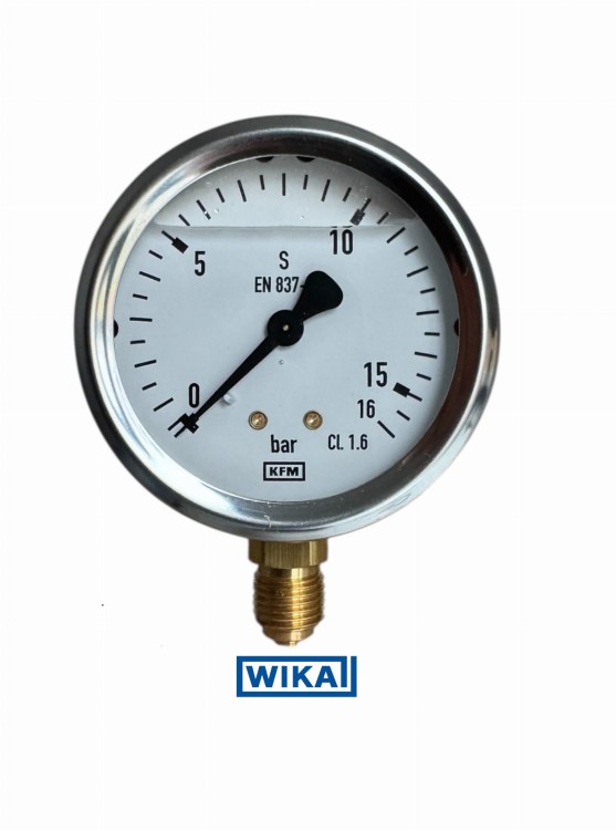 Manometr glicerynowy WIKA 0–16 bar, tarcza 63 mm, przyłącze/wyjście dolne