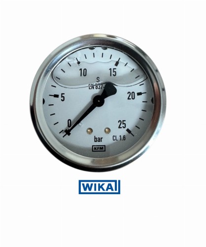 Manometr glicerynowy WIKA 0–25 bar, tarcza 63 mm, przyłącze/wyjście tylne
