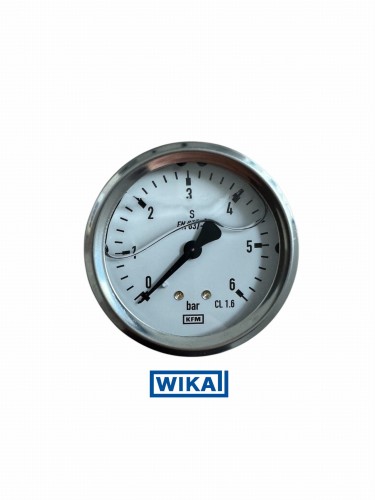 Manometr glicerynowy WIKA 0–6 bar, tarcza 63 mm, przyłącze/wyjście tylne (radialne), gwint G1/4, nr kat. 12054852