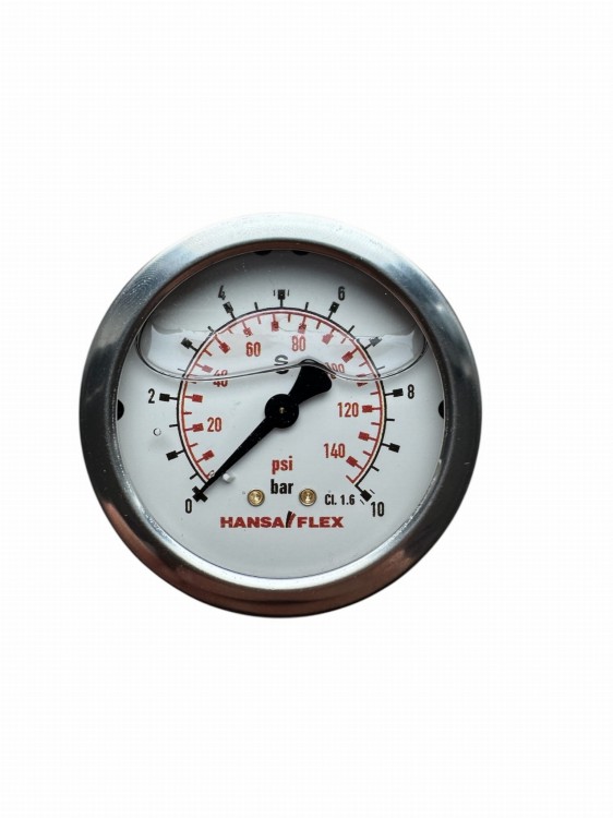 Manometr glicerynowy 0–10 bar, tarcza 63 mm, przyłącze/wyjście tylne